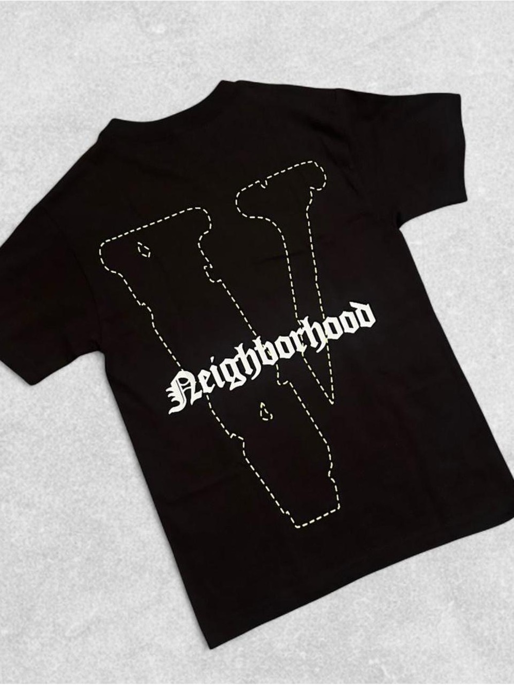 VLONE Black Short Sleeve Tee with yellow Graphic V